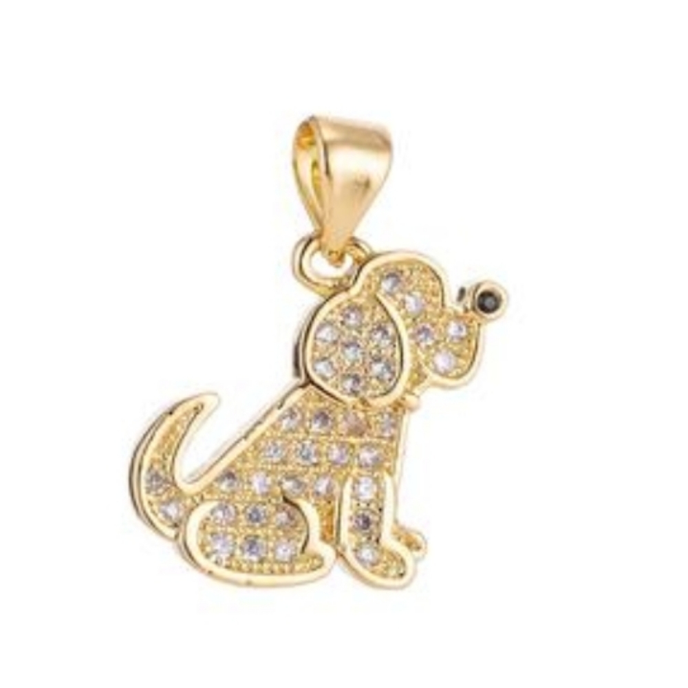 Dog pendant - 18k Gold filled with cubic zirconia